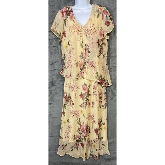 Vintage Ultra Floral Fairy Feminine Maxi Dress Sheer Short Sleeve Size 16 90s - Picture 1 of 11